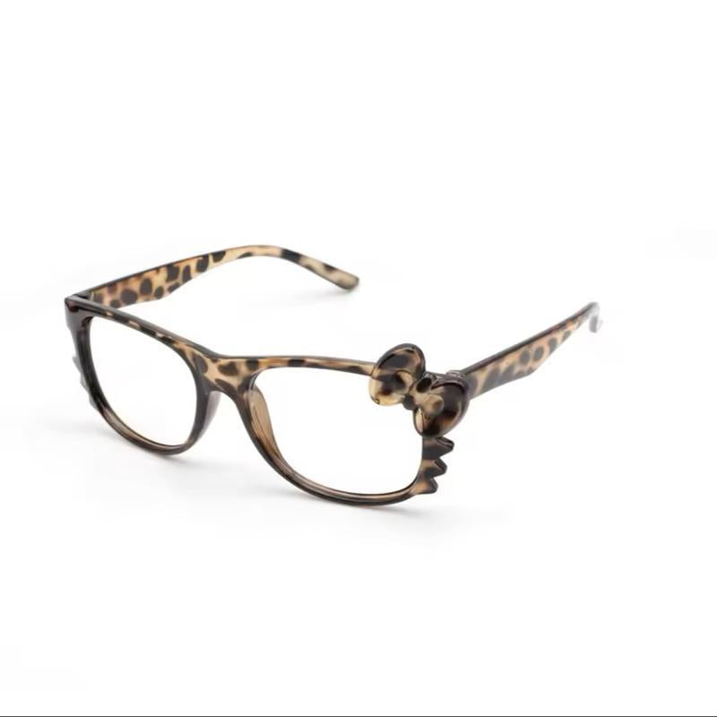 Y2K Hello Kitty Leopard Print Kawaii Eyeglass Frame, Trendy Cartoon Decorative Accessories without Lenses for Women, Retro Cute Fashion Eyewear Party Glass Cat Eye Fashion Fit Decoration