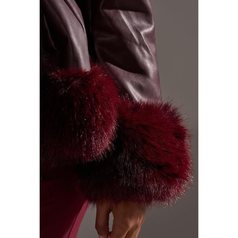 KENZY FUR TRIM MOTO in BURGUNDY