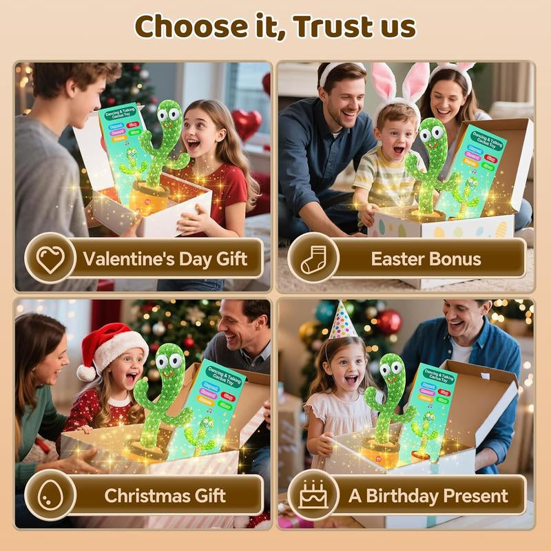 Dancing Talking Cactus Toy for Baby Toddler Colorful Glowing Repeating What You Say Singing Talking Toy 120 Pcs Songs for Baby Dancing Cactus Mimicking Toys with Free Charging Cable Gift Box