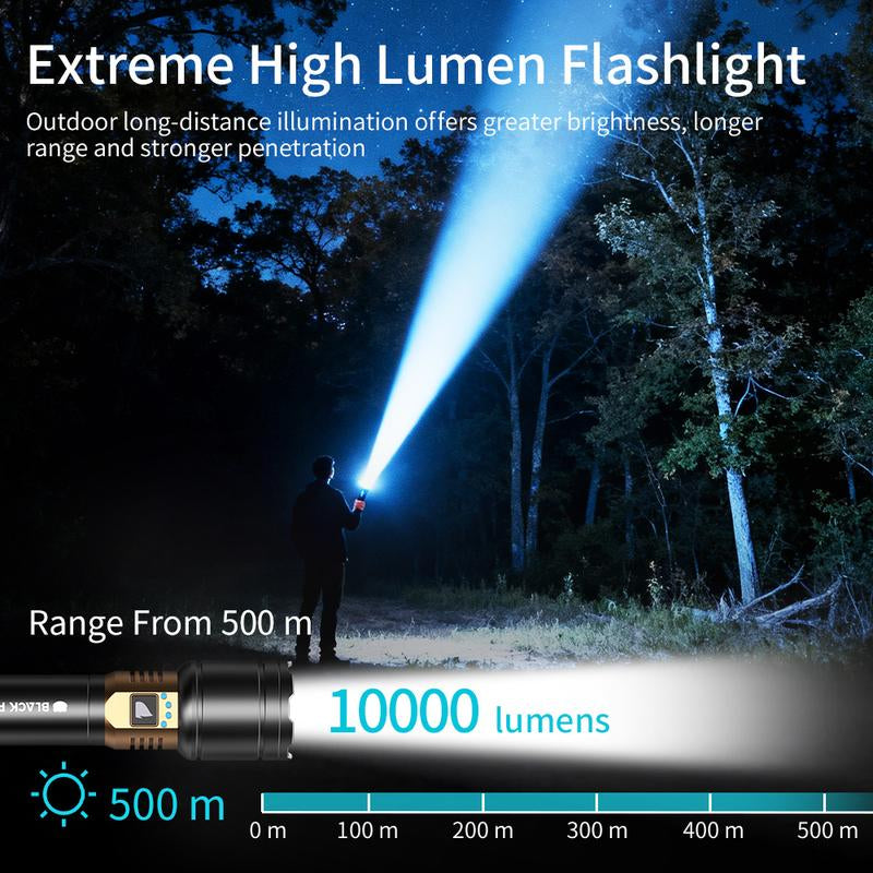 Black Panda-Detachable Window Breaker Tactical Flashlight, 1500 Lumens Rechargeable Outdoor Survival Flashlight, with a Battery Life of 4-7 Hours.