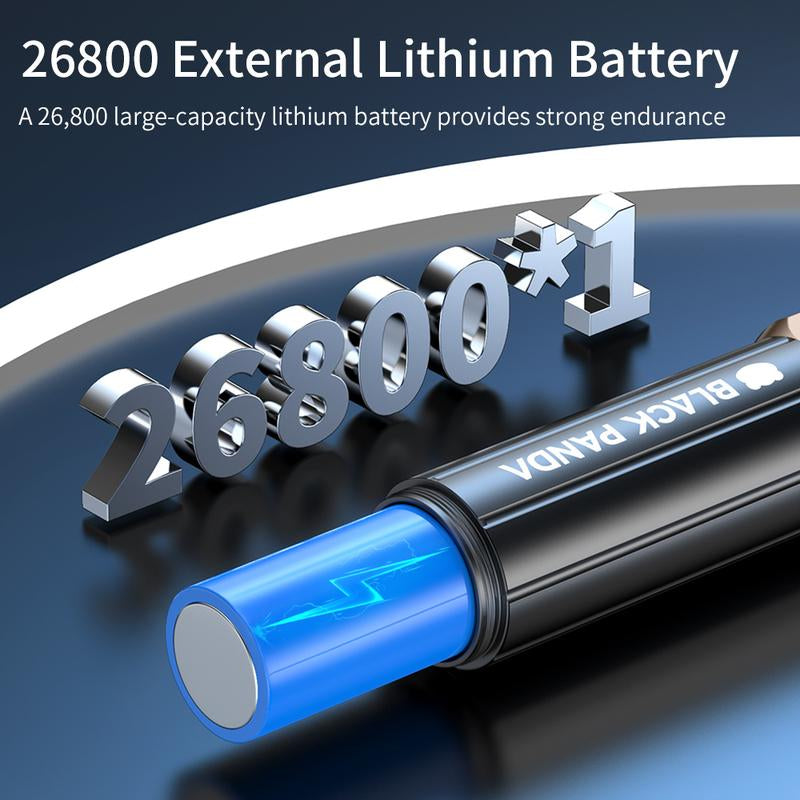 Black Panda-Detachable Window Breaker Tactical Flashlight, 1500 Lumens Rechargeable Outdoor Survival Flashlight, with a Battery Life of 4-7 Hours.