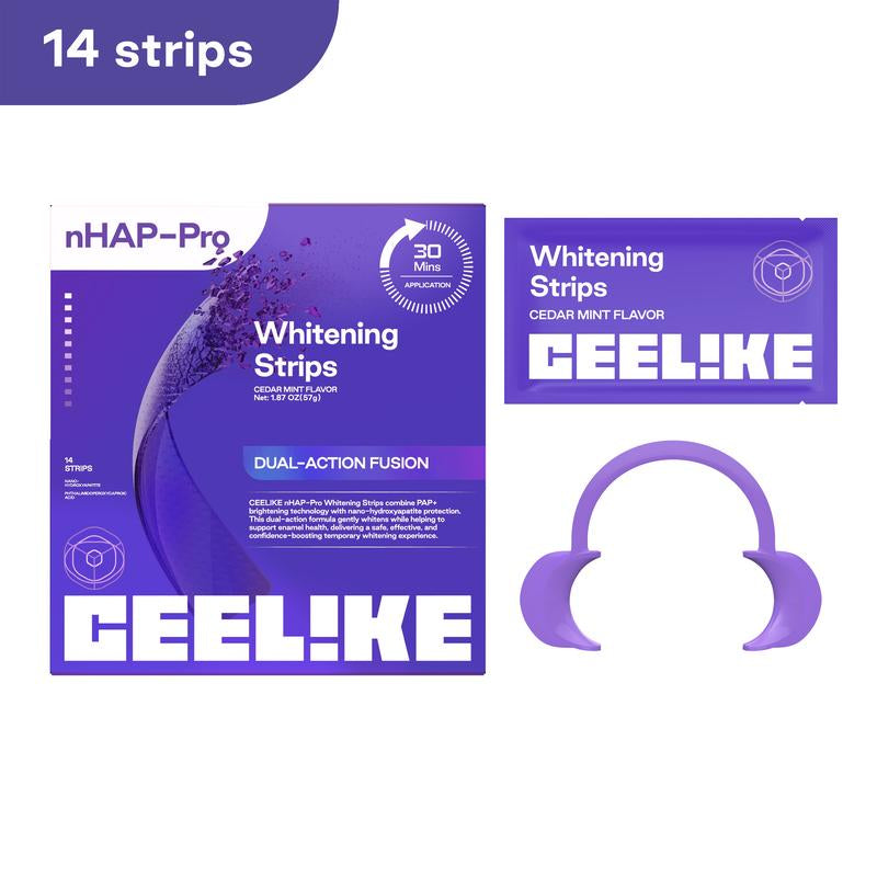CEELIKE Purple Teeth Whitening Strips with Free Cheek Retractor - 7/21 Whitening Sessions -Nano-Hydroxyapatite Safe for Enamel - Non Sensitive Teeth Whitening - Peroxide-Free
