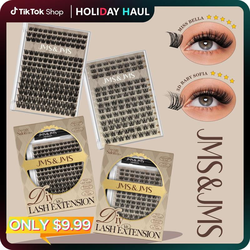 Miss Bella Kit L JMS&JMS Classic 8-18Mm Volume D-Curl Eyelash Cluster DIY Lash Extensions at Home Makeup Cosmetic Cat Eye