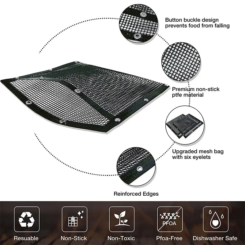 Mesh Grill Bags Reusable Non-Stick BBQ Barbecue Bags for Charcoal Gas Smokers BBQ Veggie Grill Bags