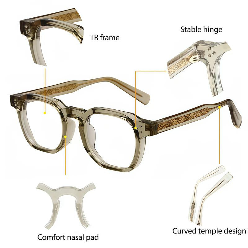Retro Ful Frame Eyeglasses Fashion Anti-Blue Light for Women & Men Ideal for Work Daily Use with Stylish Design & Elegant Gold Accents Plastic Material