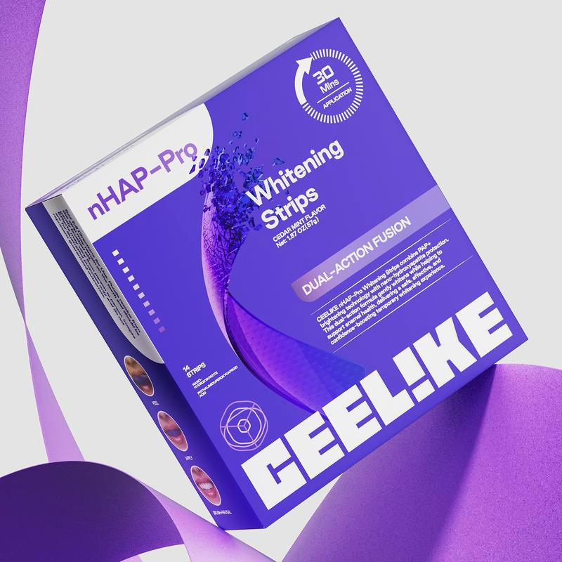 CEELIKE Purple Teeth Whitening Strips with Free Cheek Retractor - 7/21 Whitening Sessions -Nano-Hydroxyapatite Safe for Enamel - Non Sensitive Teeth Whitening - Peroxide-Free