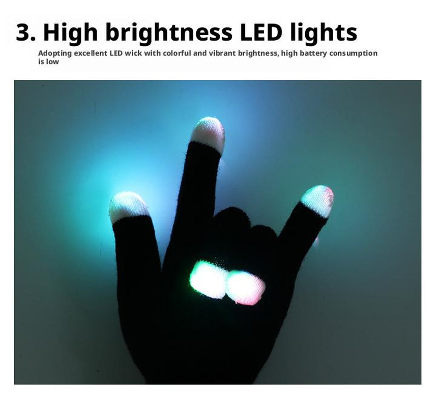 Colors Light Show LED Gloves Rave Light Finger Lighting Flashing Glow Mittens for Boys Girls Adults With